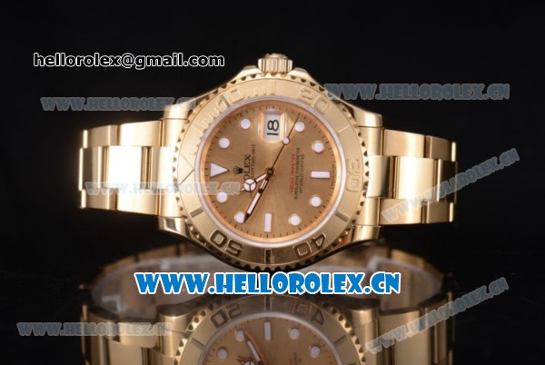 Rolex Yacht-Master 40 Clone Rolex 3135 Automatic Yellow Gold Case/Bracelet with Yellow Gold Dial and Dot Markers (BP) - Click Image to Close